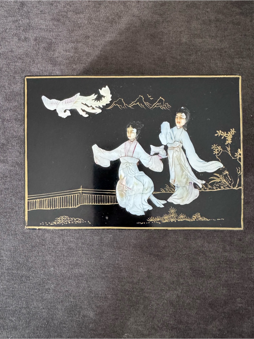 Black Lacquer Mother-of-Pearl Inlay Decorative Jewelry Box